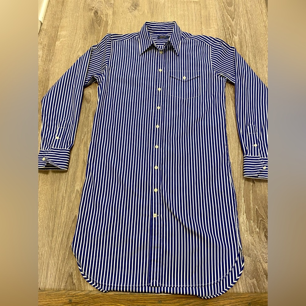 Polo Ralph Lauren Blue Pinstripe Long Sleeve Long Shirt Dress Size S - Picture 3 of 11